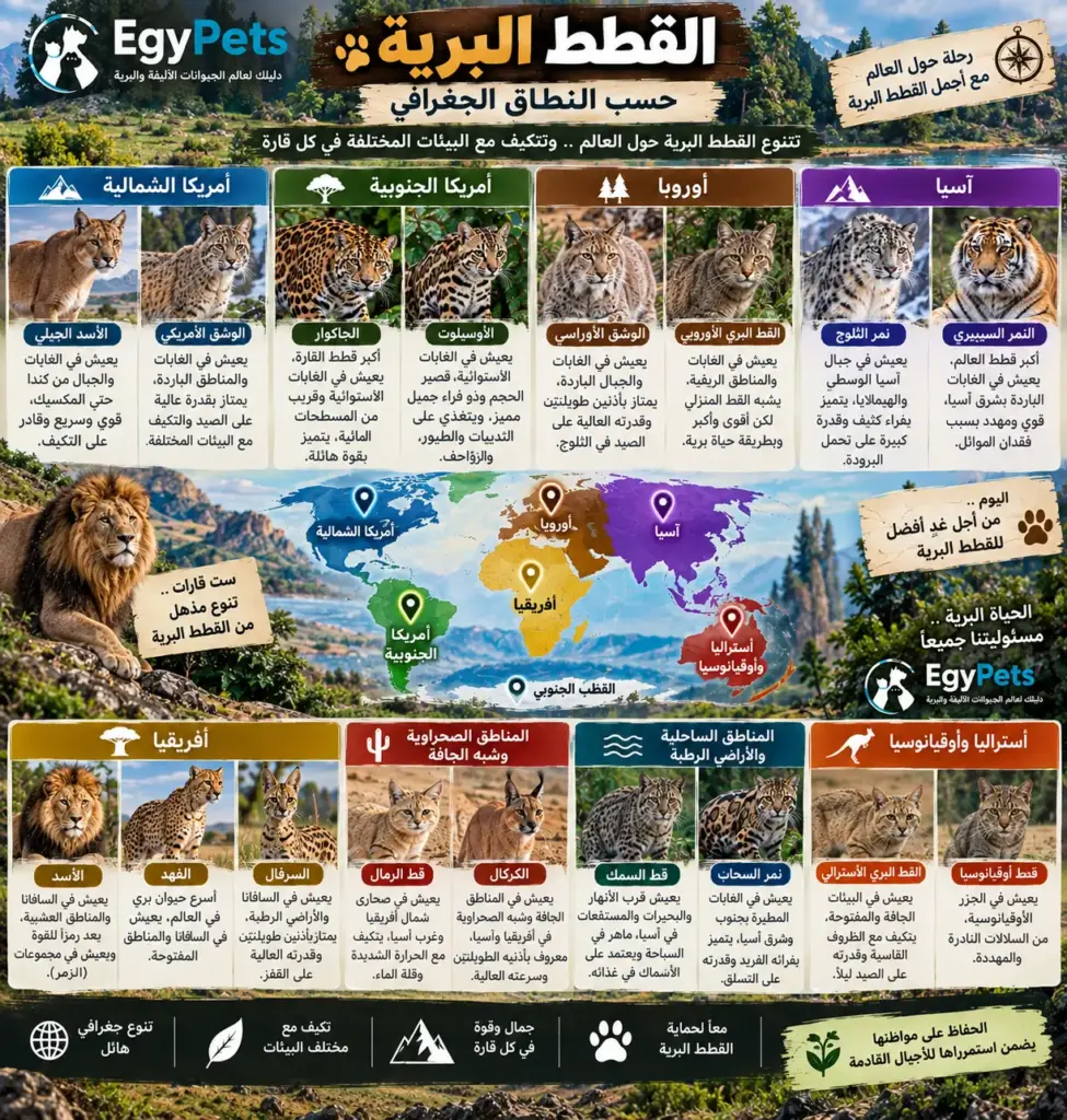 القطط البرية حسب الموقع الجغرافي
